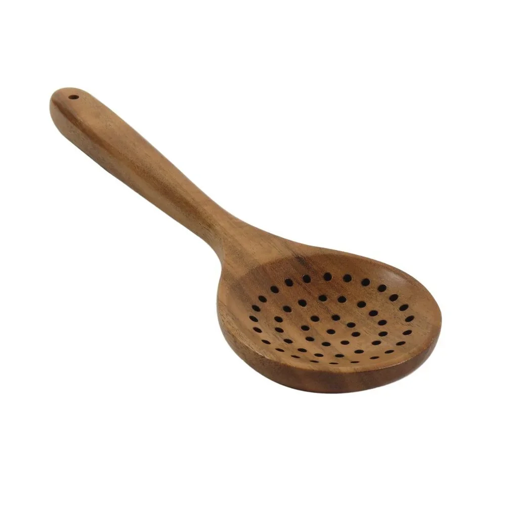 Oussum Cooking Kitchen Utensils Wood 6 Spoons Set Acacia Wooden Spoons & Holder